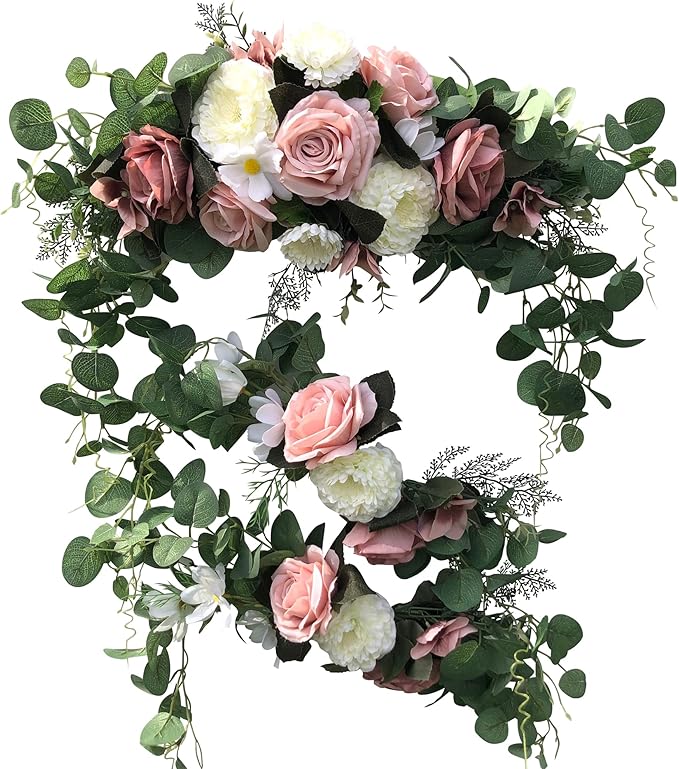 Wedding Arch Flowers,3Pcs Set White Rose Decorative Floral Swags, Artificial Greenery Eucalyptus Leaves Flower For Sheer Drapes, Wedding Chair, Arbor, Wedding Ceremony and Reception Arrangement