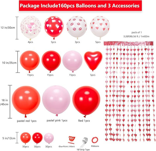 160pcs Valentine'S Balloon Arch Garland Kit Red and Pink Heart Kiss 3.2x6 Feet Love Backdrop for Mother's Day Wedding Engagement Birthday Party Day Decorations