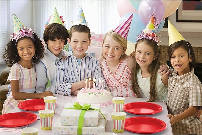Exquisite Party Solids Red Plastic Plates For Party Supplies, Red Disposable Plates 100 Pcs - 50-7" & 50-9" Heavy Duty 350 GSM Disposable Dinnerware Sets, Plastic Dinnerware Sets