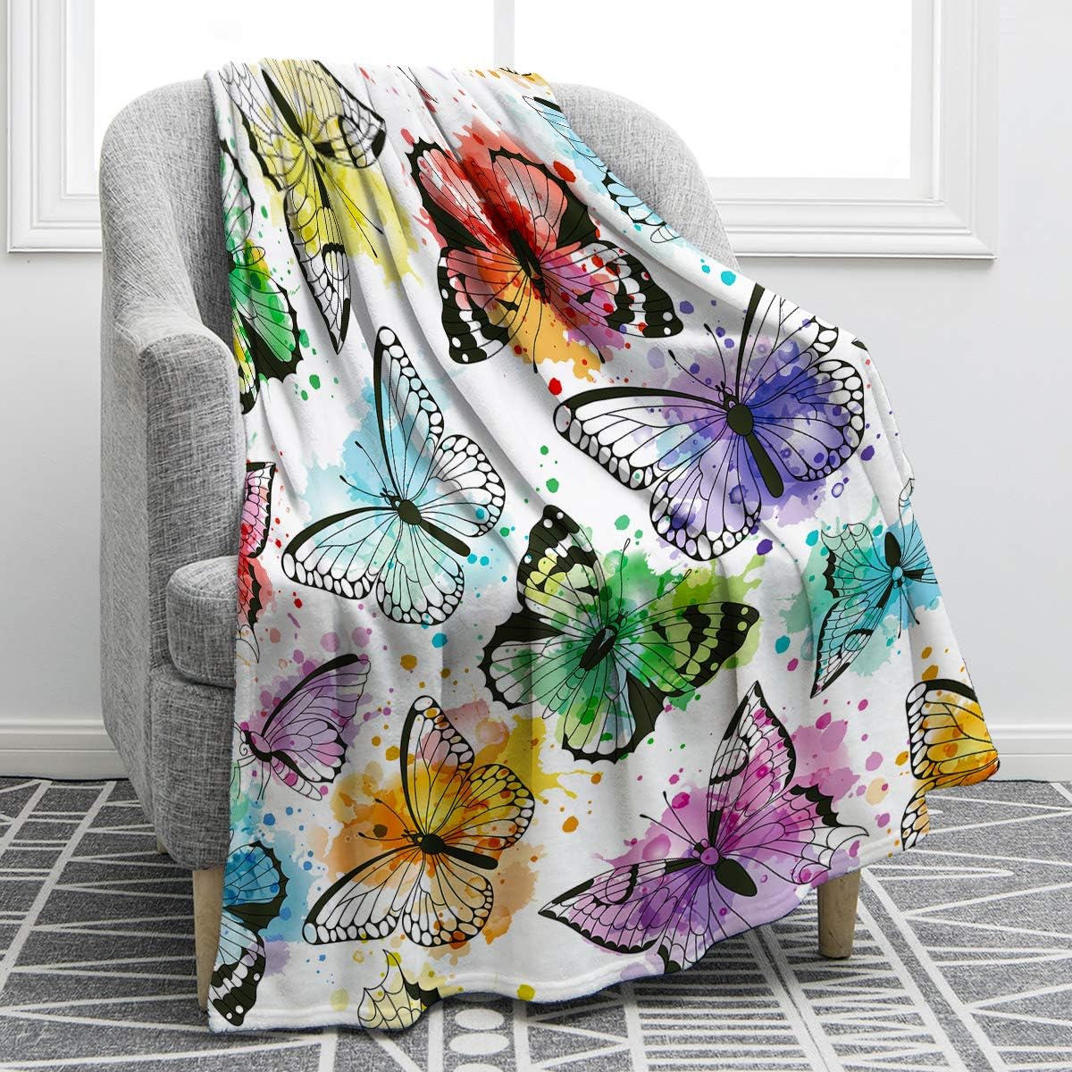 Jekeno Butterfly Throw Blanket Gifts for Women Girls, Christmas Birthday Valentines Butterfly Gifts for Butterflies Lovers Adult Kids, Colorful Blanket Decor for Home Bed Couch