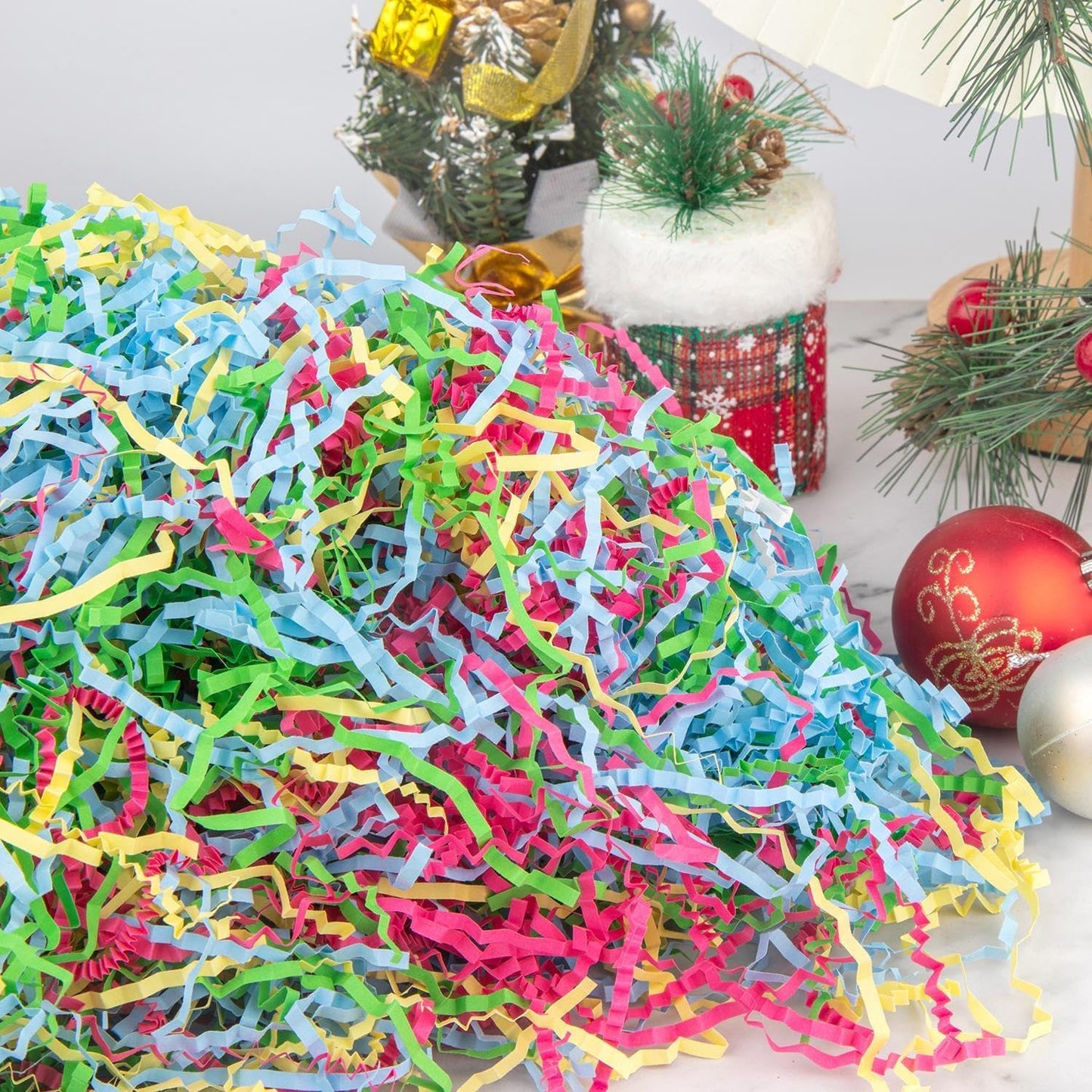 Caleihd 1/2 LB Crinkle Cut Paper Shredded Filler Paper for Gift Baskets Gift Box Confetti Shreds Decoration Stuffing for Birthday, Weddings, Anniversaries, Christmas Wrapping Mixed