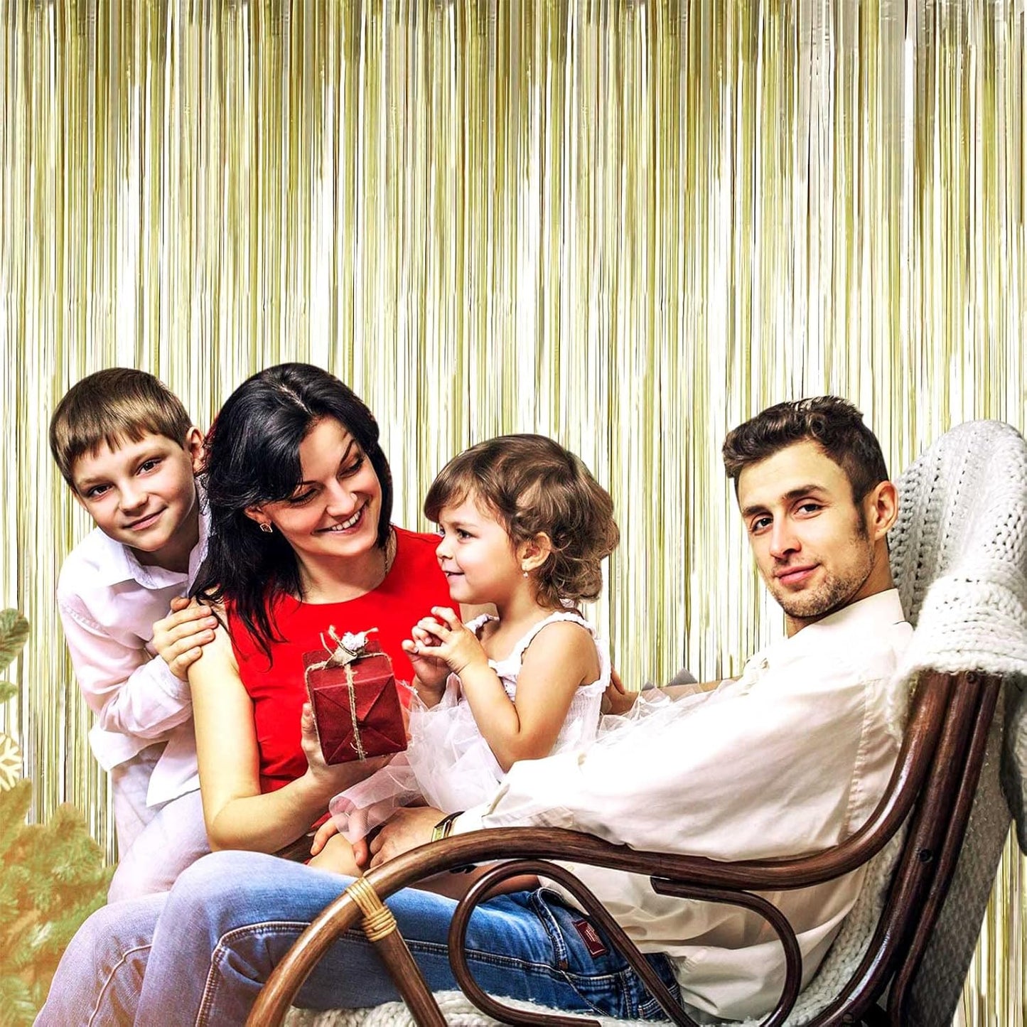 4 Pack Light Gold Foil Fringe Curtain Backdrop, 3.28Ft x 6.56Ft Metallic Tinsel Foil Fringe Streamers Curtains for Photo Booth, Wedding, Thanksgiving, Birthday, Christmas, Halloween Party Decoration