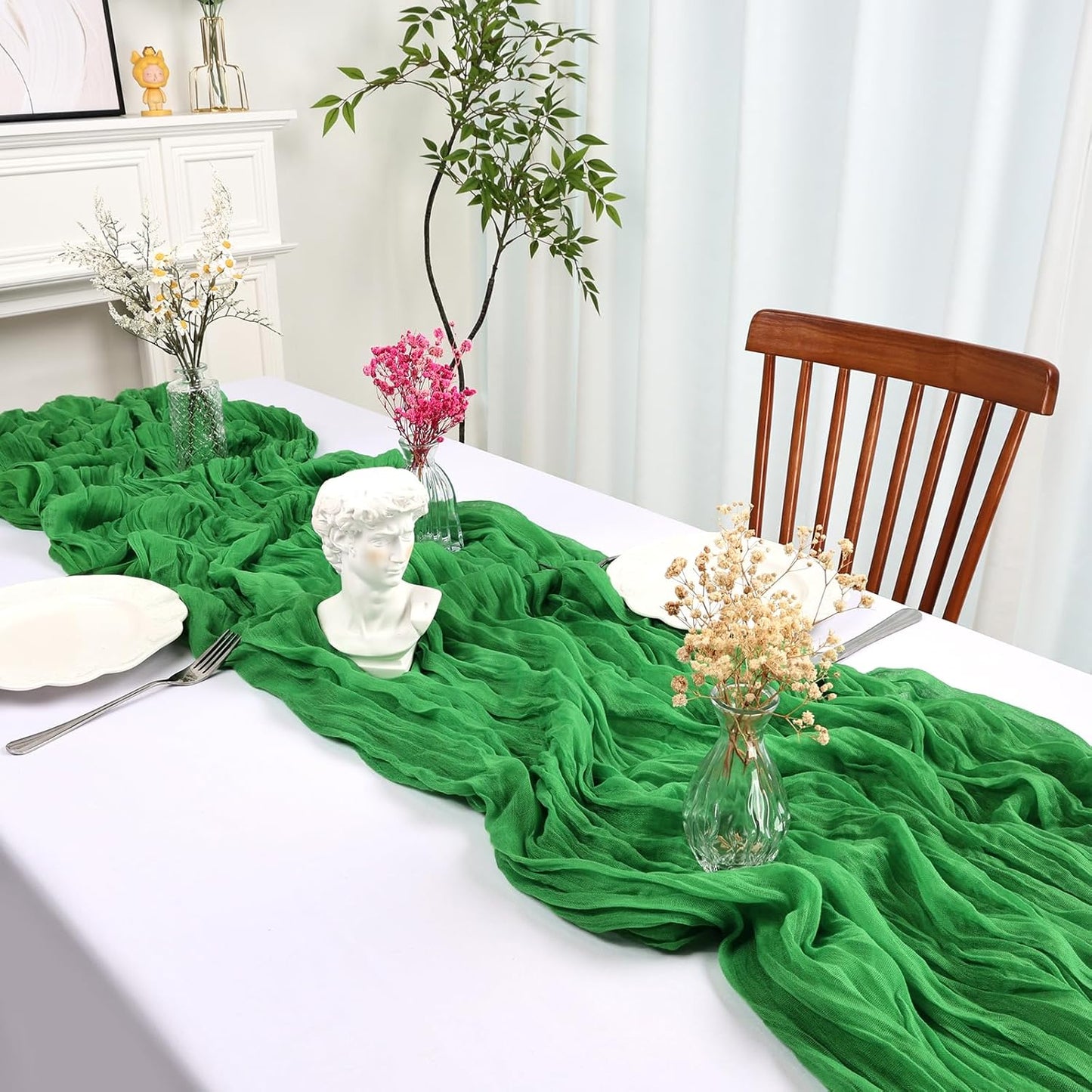 6 Pack 10FT Green Cheesecloth Table Runner 35x120 Inch Gauze Rustic Boho Table Runner Cheese Cloth for Wedding Decor Birthday Party Bridal Baby Shower Table Centerpiece Decoration