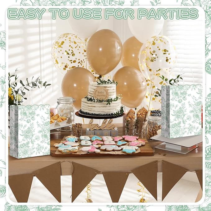 Kolldenn 24 Pcs Sage Green Floral Gift Bags with Handles Wildflower Party Favor Candy Treat Goodie Bags Scalloped for Birthday Decoration for Bridal Baby Shower Party Supplies