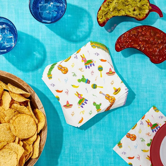 150 Pack Fiesta Napkins for Cinco de Mayo, Mexican Party Decorations (White, 6.5 In)