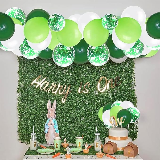Green and White Balloons Set - 60 Pcs Party Balloons Decor - Green Confetti for Kids Birthday - Strong Latex Balloon Pack for Christmas Birthday Baby Shower, Jungle Themed Party Decoration 12 Inch