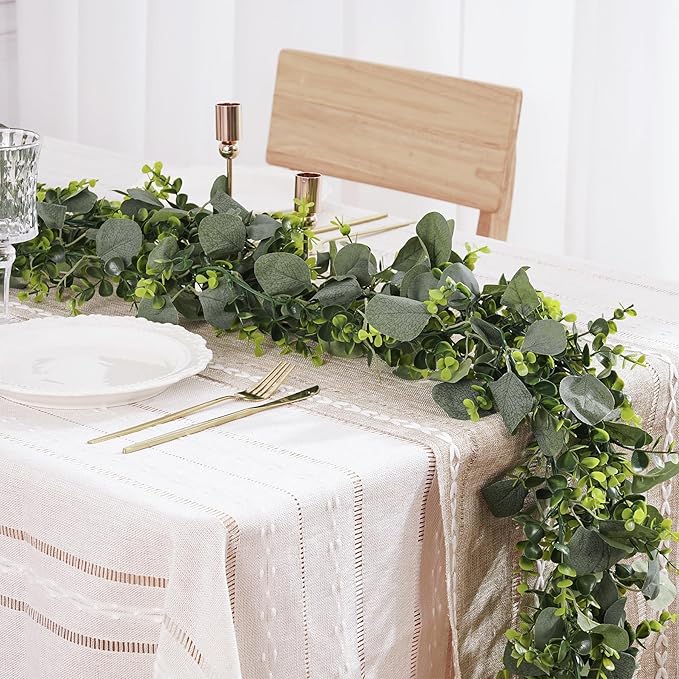 BonBloom's 4 Pack Artificial Eucalyptus Garland, 5.9ft Faux Silver Dollar Eucalyptus Greenery Garland Vines Fake Spring Garlands for Centerpieces Table Wedding Backdrop Arch Wall Party Mantle Decor