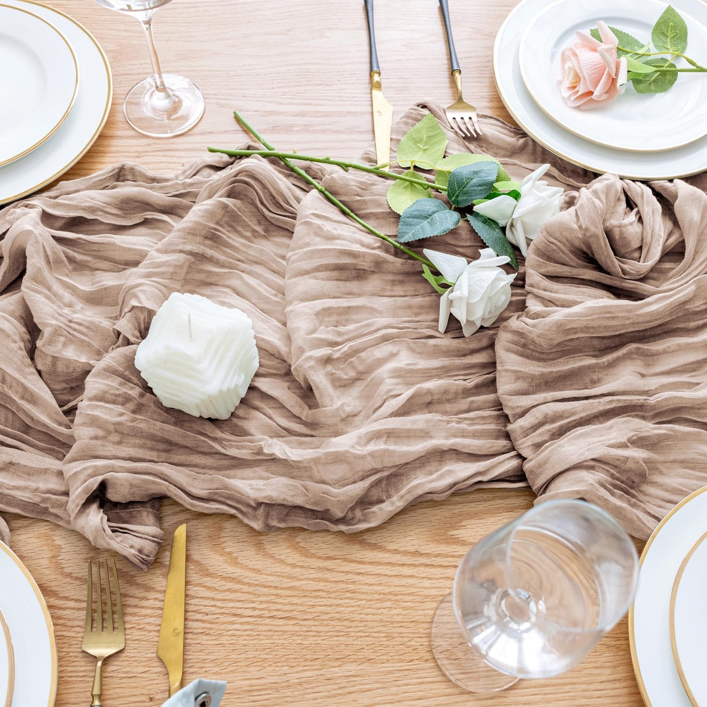 Wokceer Cheesecloth Table Runner 6Pack 10FT Nude Pink Boho Gauze Cheese Cloth Table Runner for Party Long Rustic Sheer Table Runners for Baby Bridal Shower Wedding Easter Table Decor