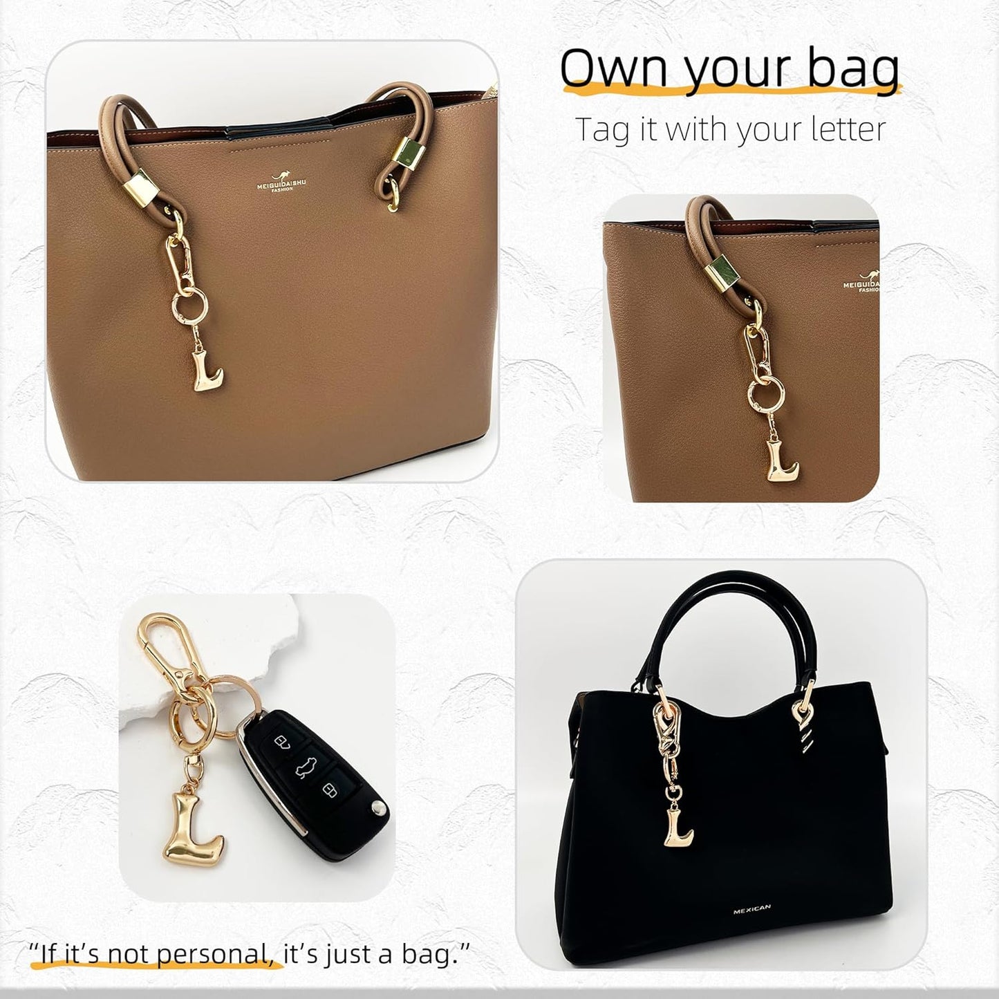 Gold Bubble Heart Initial Bag Charms for Handbags – Cute Initial Letter Keychain for Women, Purse Charms, Gold Gift