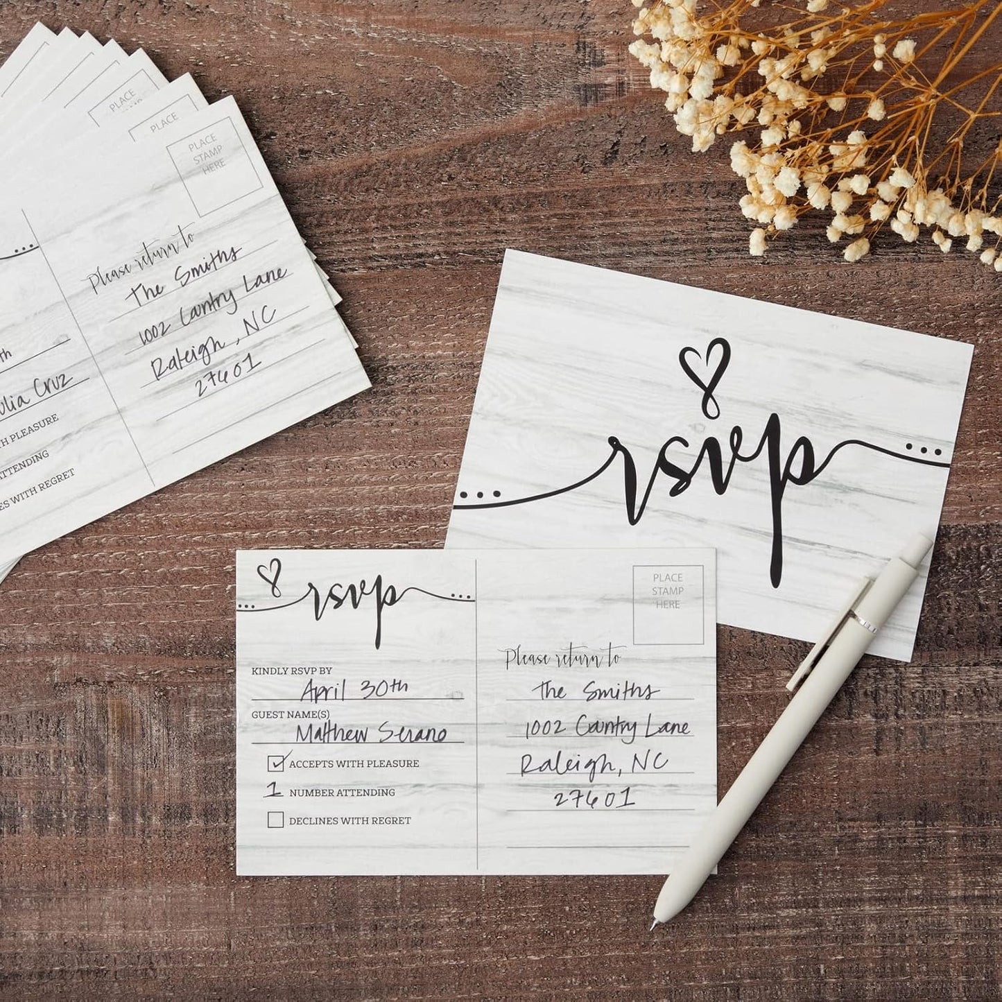 Sustainable Greetings Vintage RSVP Postcards - Envelope-Free Postcard Mailing - Rustic Wedding Shower Cards & Birthday Invitations - Card Stock Bulk Postcards - 4 x 6 in, Pack of 60