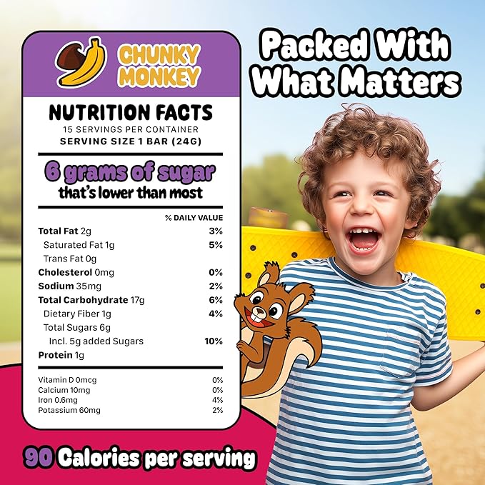 Snakkidz Organic Chewy Granola Bar, Allergen Free, Made with Avocado Oil, Low Sugar (15 Bars, Chunky Monkey)