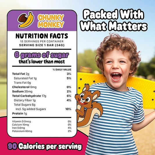 Snakkidz Organic Chewy Granola Bar, Allergen Free, Made with Avocado Oil, Low Sugar (15 Bars, Chunky Monkey)