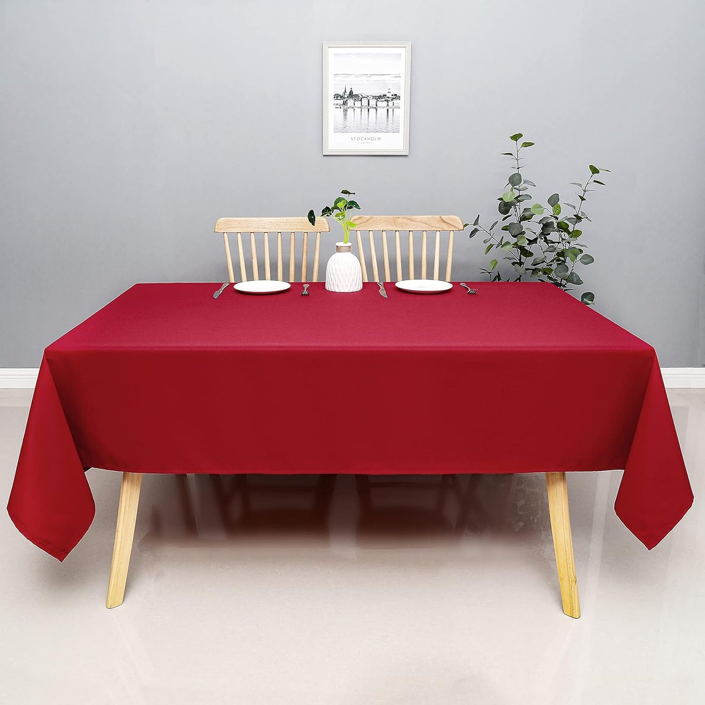 Wewoch Red Rectangle Tablecloth Water Resistant Washable Polyester Table Cloth for Dining,Kitchen, Parties Weddings and Outdoor Use 60 Inch by 84 Inch