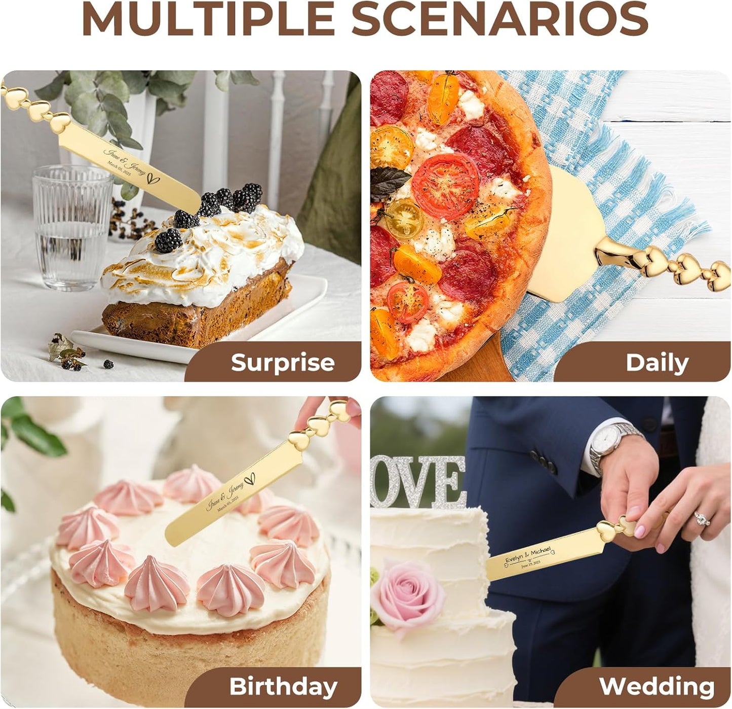 Custom Cake Cutting Set for Wedding Cake Knife and Server Set Personalized Gold Cake Cutter Gift for Anniversary Birthday Christmas
