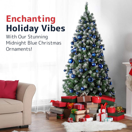 PREXTEX Shatterproof Christmas Ball Ornaments - 36pcs Blue Decorations with Hanging Loop in 6 Styles and 3 Sizes - Midnight Blue