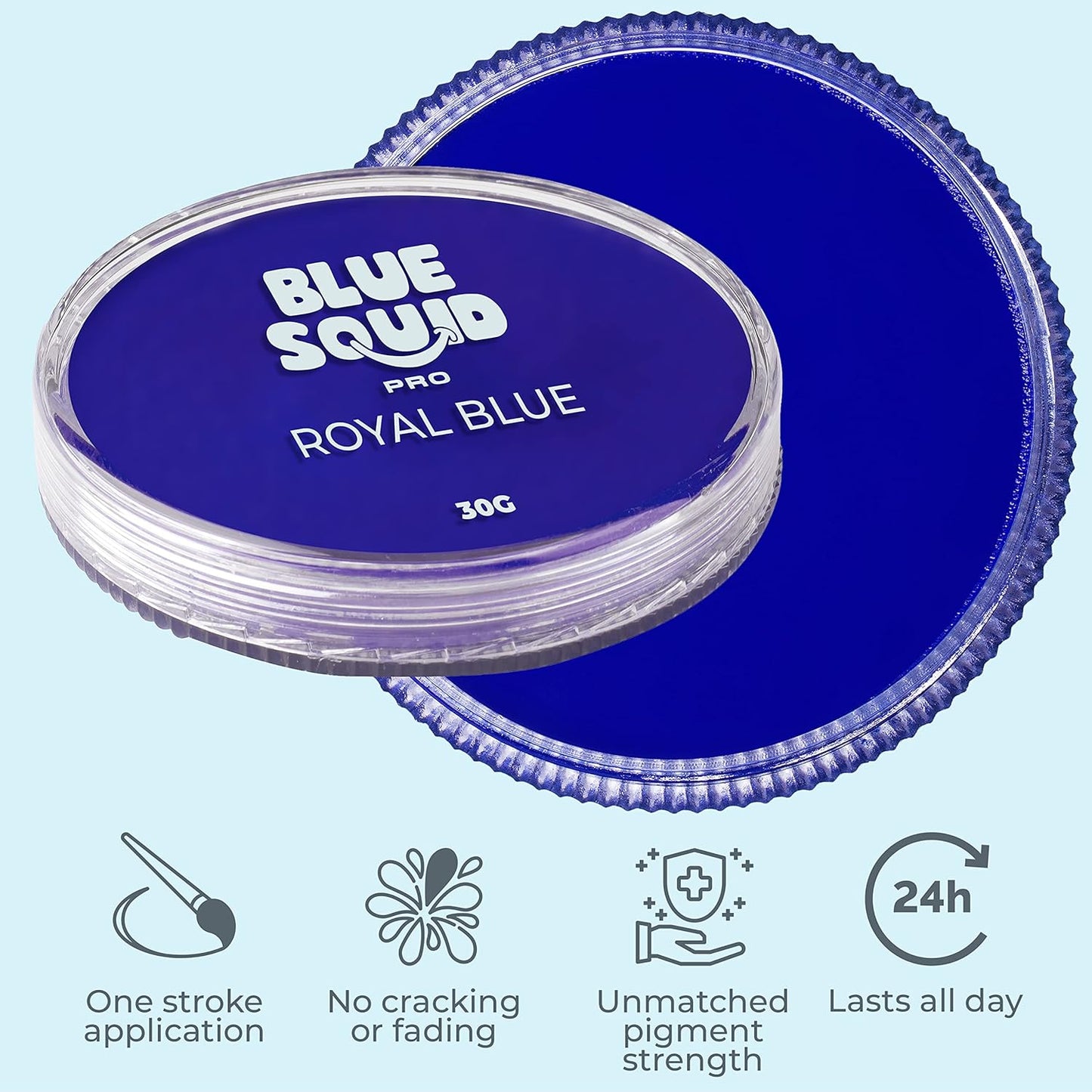 Blue Squid Face Paint Water Based Single Cake Professional Face Paint & Body Paint - Water Activated, Kids Adults Face Painting for Costume, Halloween Makeup, Cosplay - Royal Blue Face Paint 30g