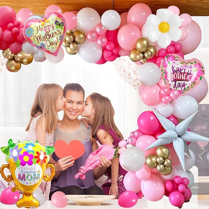 Mother's Day Balloon Garland Arch kit with 134 Pcs Mother's Day Balloons Decorations Happy Mothers Day Foil Balloons Banner for Best Mom Ever Mothers Day Party Birthday Decoration Supplies