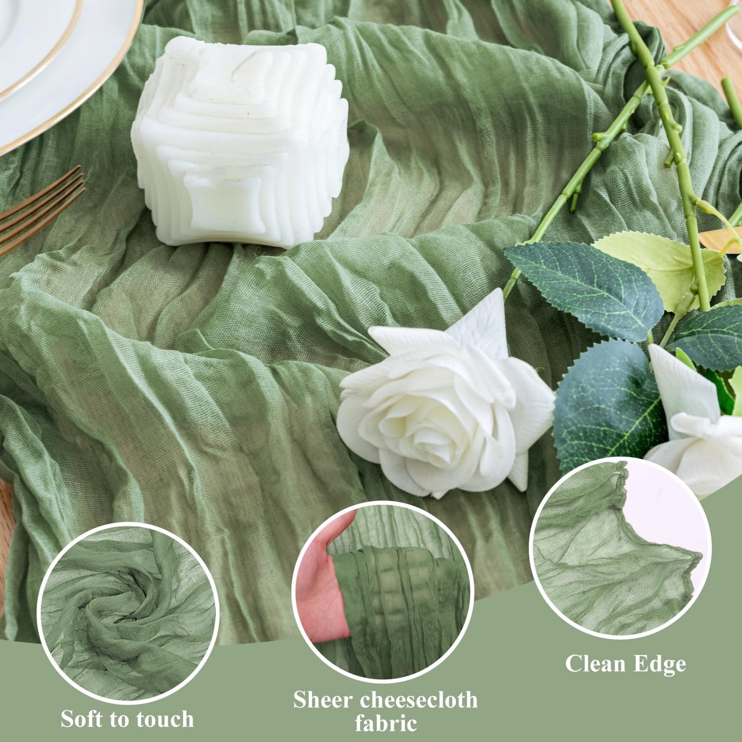 Wokceer Cheesecloth Table Runner 2Pack 10FT Sage Green Boho Gauze Easter Christmas Cheese Cloth Table Runner for Party Long Rustic Sheer Table Runners for Baby Bridal Shower Wedding