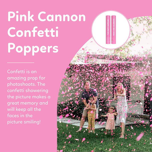 Pink Confetti Cannon Poppers | 2 Pack | Biodegradable Pink Confetti | TUR Party Supplies | Up to 25ft | Giant (12”) | Party Poppers for Graduation, Birthdays, and Bachelorette & Princess Parties