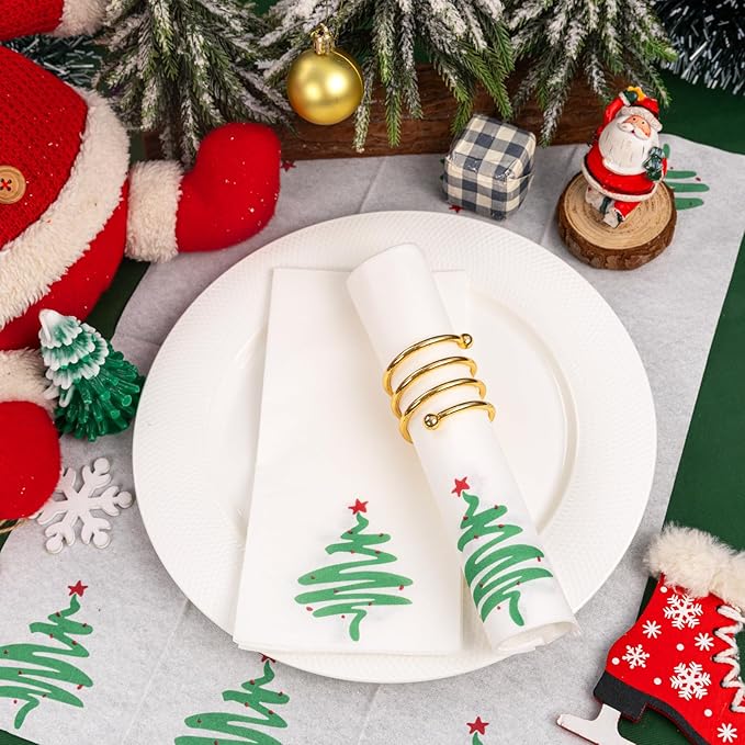 Supernal 100pcs Christmas Disposable Paper Napkins, Red Green Christmas Tree Napkins, Linen Like Papers Hand Towels, Christmas Guest Napkins for Kitchen Bathroom Christmas Parties Dinners and Events