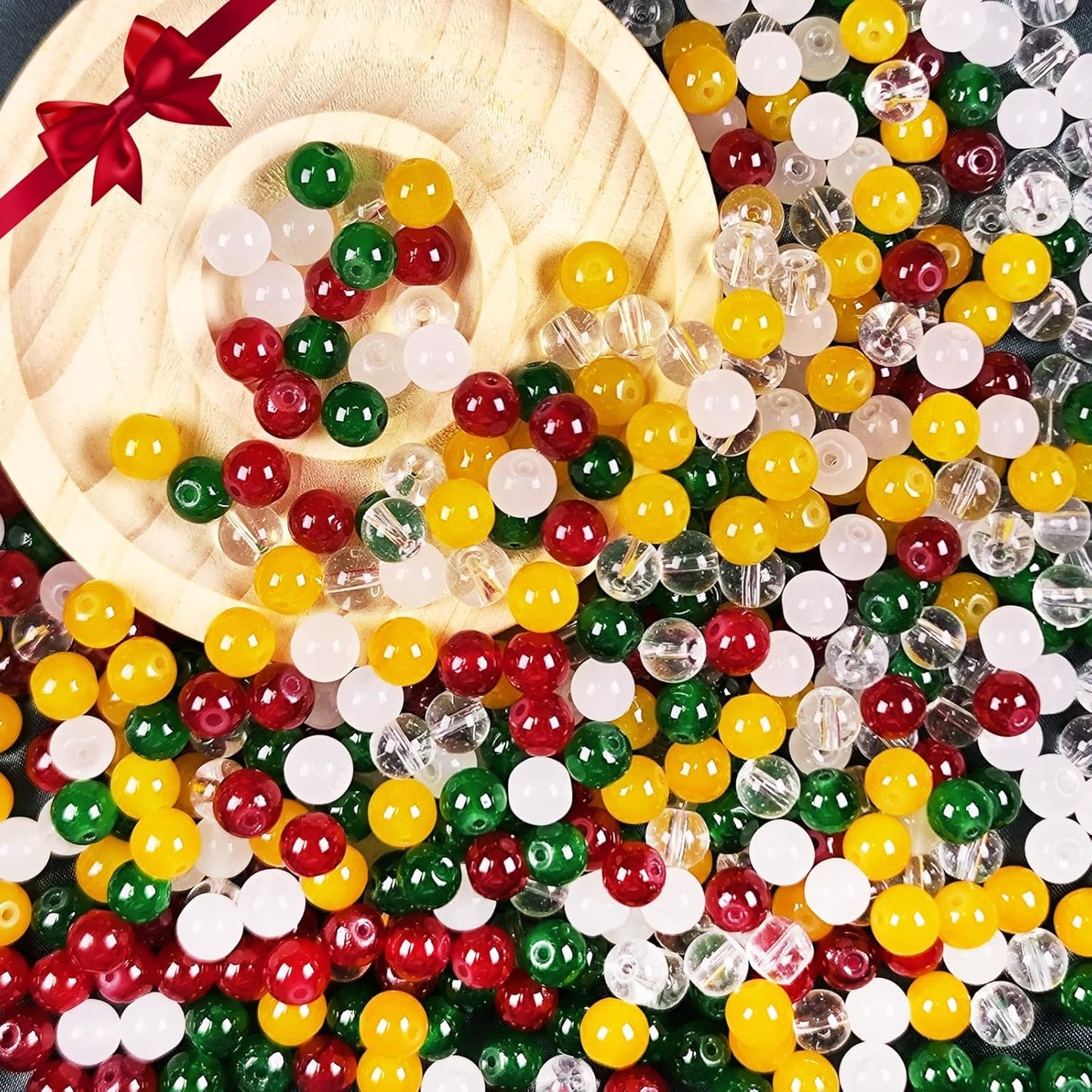 Dayify Christmas Glass Beads for Bracelets Making Kit, 8mm Glass Crystal Beads Christmas Jewelry Making Kit with Charms Pendants, Round Beads & Bead Assortments DIY Crafts
