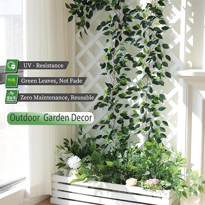 mizii 5 Packs 390" Artificial Vines Ficus Garland Fake Vine Silk Green Leaves Faux Plants Greenery Decoration for Bedroom Room Wall Party Table Centerpieces Wedding Arch Decor