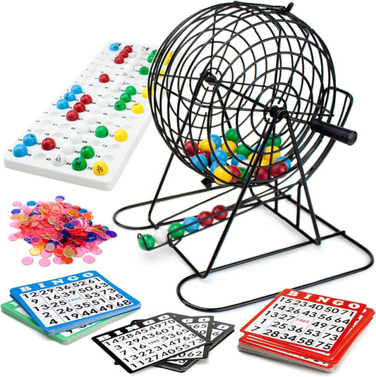 Royal Bingo Supplies Jumbo 12" Tall Bingo Game Set for Adults, Seniors, Family & Kids - 100 Cards 500 Chips 75 Balls, XL Roller Cage & Board