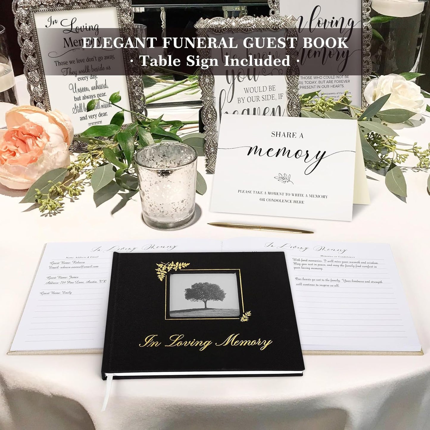 Lanpn Funeral Guest Book for Memorial Service, in Loving Memory Book for Funeral with Table Sign, Funeral Favors Sign in Books with Open Window for Guests Celebration of Life Guest Book, Beige