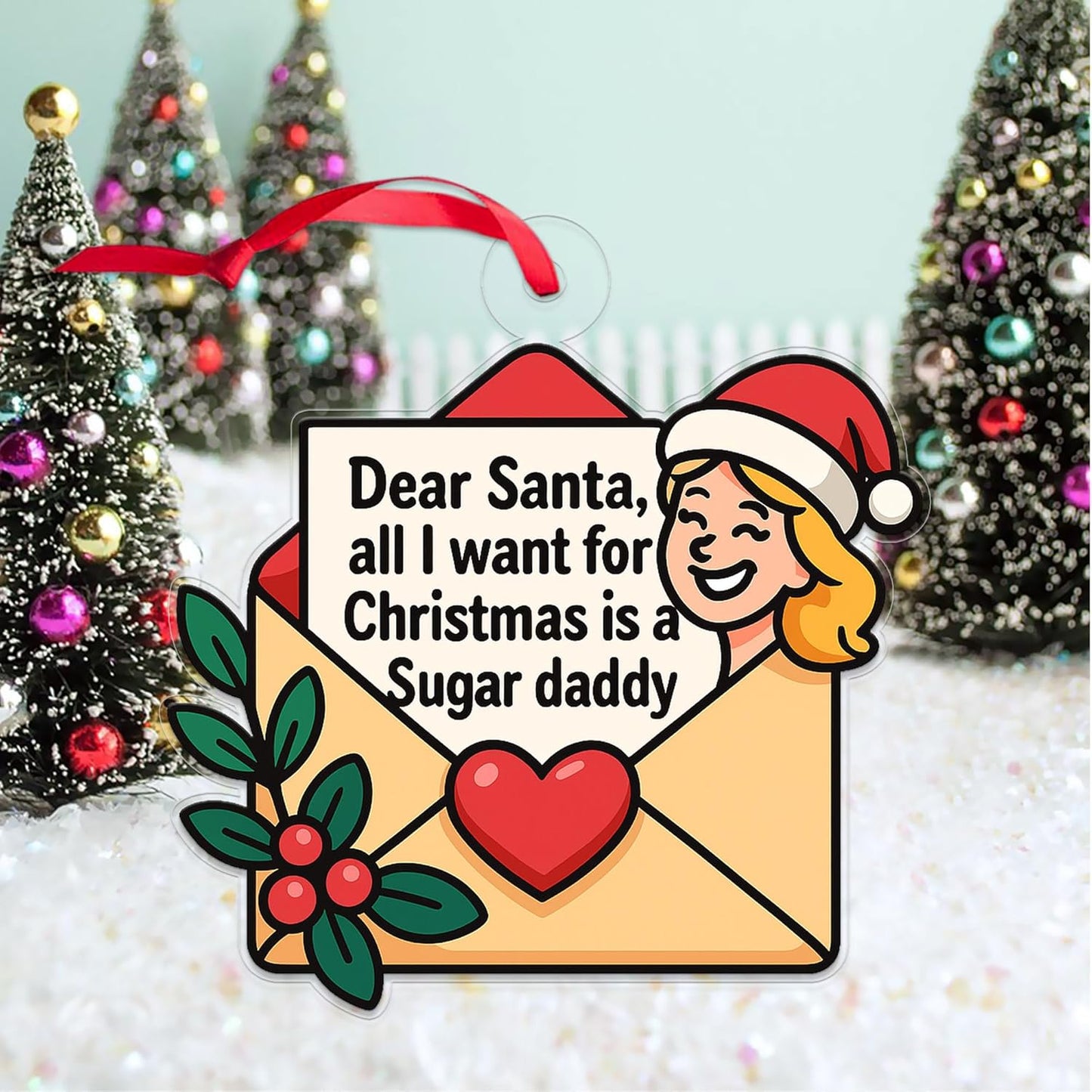 All I Want For Christmas Envelope Letter Acrylic Ornament, Funny Ornament, Envelope to Santa Ornament, Christmas Wishlist Envelope Acrylic Ornament – Personalized Christmas Tree
