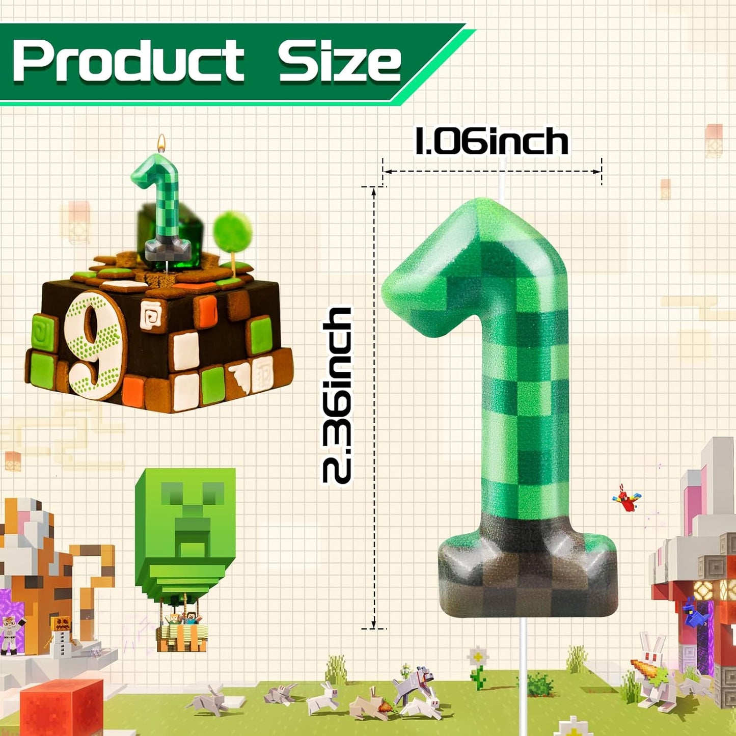 TNT Themed Birthday Cake Candle Number 1 Dynamite Themed Green Candle Birthday Party Decoration Cake Topper for Pixel Theme Birthday Party Anniversary Party Dynamite Party Video Game Party (Number 1)