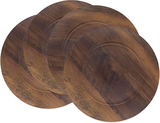 SARO LIFESTYLE Sleek Faux Wood Charger Plate (Set of 4) (Pack of 2)