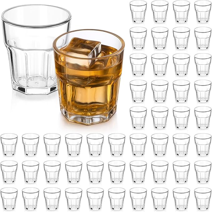 Tioncy 50 Pcs Acrylic Drinking Glasses 1.1oz Small Whiskey Glass Clear Shot Glasses Bulk Unbreakable Stackable Mixed Drinkware Mini Beer Mug for Drinking Bars Wine Vodka