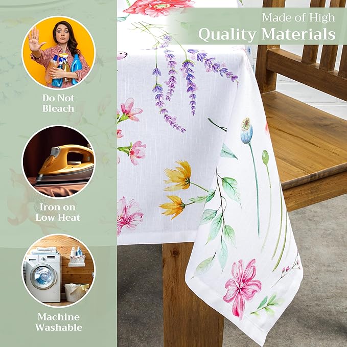 Maison d' Hermine Table Cloth Square Table 100% Cotton 54 x 54 Inches Tablecloth Reusable Decorative for Dining Room Farmhouse Home Valentines Day Decorations Spring Summer - Just Floral