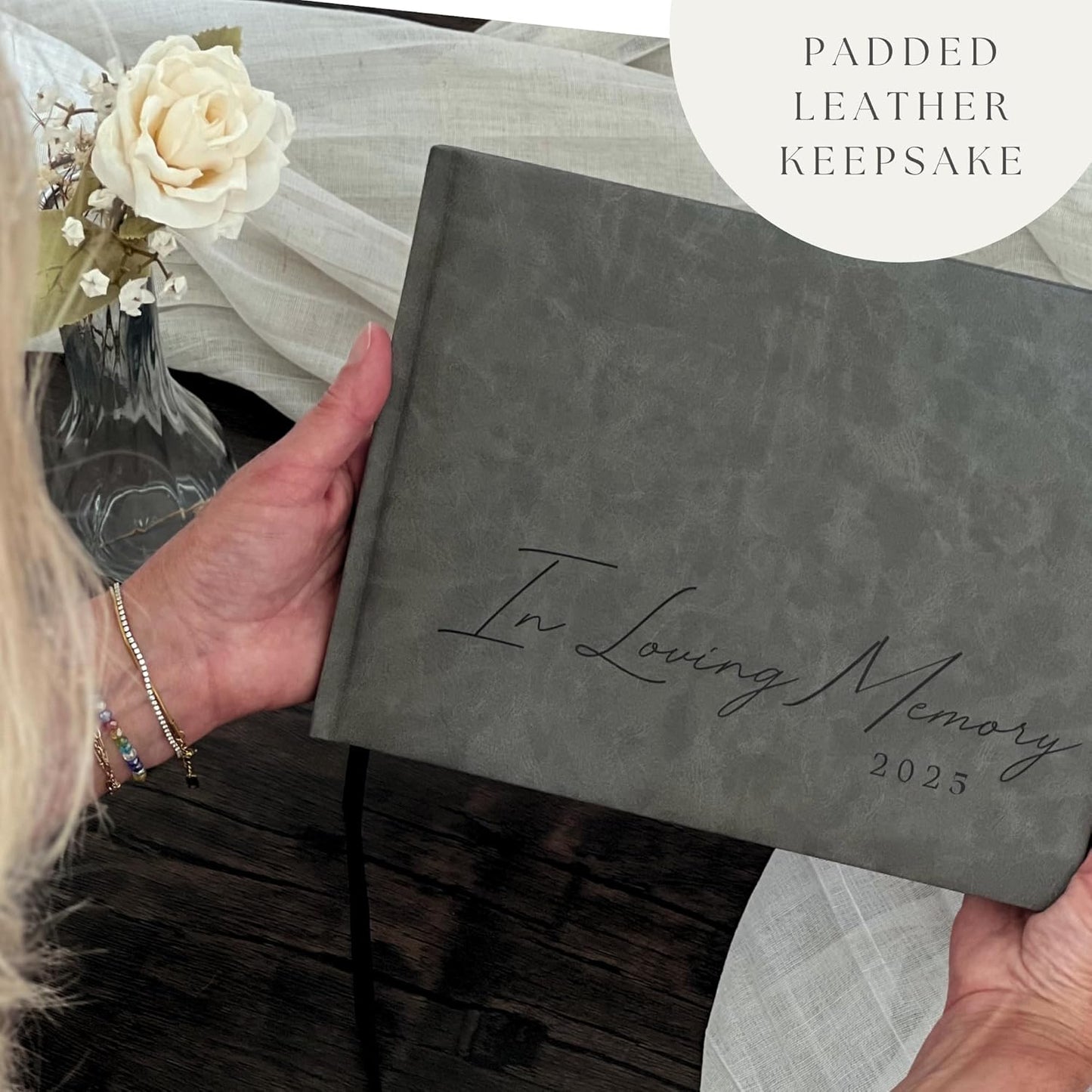 Funeral Guest Book for 2025 Celebration Of Life Memorial Service - Leather Memory Book for Funeral Guests to Sign In with Condolence Memory Table Sign & Back Pocket - Gray Guestbook