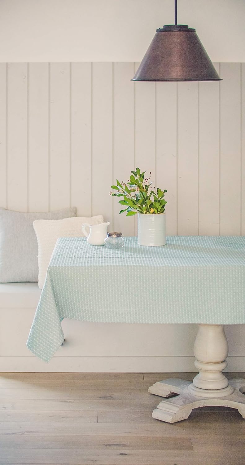 60x120 in Cotton Linen Tablecloth – Rectangular Dining Table Cover with Elegant Pattern for Kitchen, Weddings, Parties, Indoor or Outdoor Picnic and Everyday Decor – Blue Dot Pattern