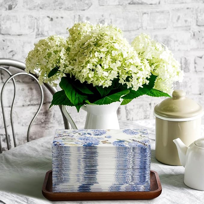 Karenhi 200 Pcs Watercolor Hydrangea Guest Napkins 2 Ply Spring Paper Guest Towels for Bathroom Blue Floral Disposable Hand Towels Decorative Dinner Napkins Bridal Shower Napkins for Wedding Party