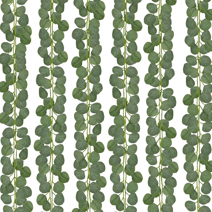 CQURE 18Pack 126Ft Eucalyptus Garland,Artificial Eucalyptus Leaves Table Greenery Garland Wreath Vines for Wedding Party Table Fireplace Bedroom Wall Room Decor