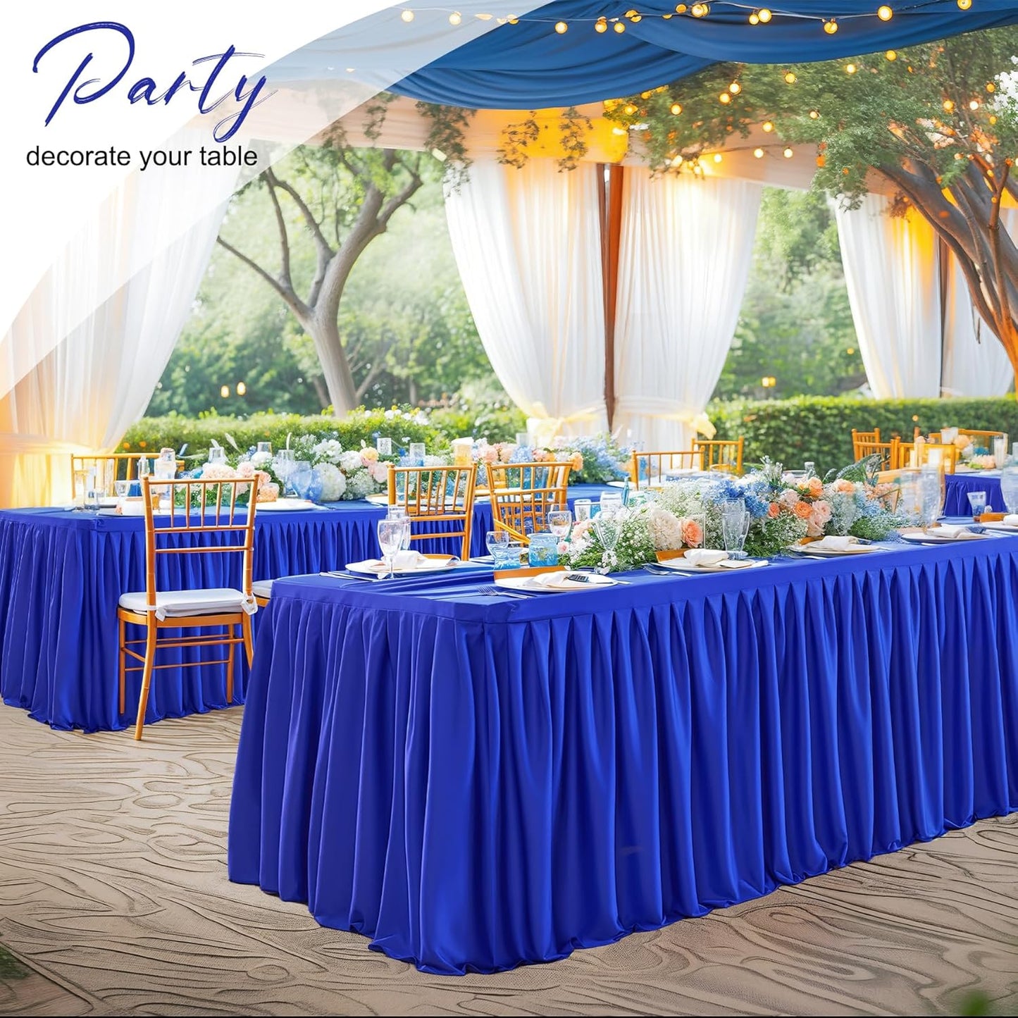Royal Blue Polyester Table Clothes for 4 Foot Rectangle Tables, Wrinkle Free Fitted Table Cover 4ft Stretch Tablecloths with Skirt for Parties Weddings Birthday Banquet Baby Shower