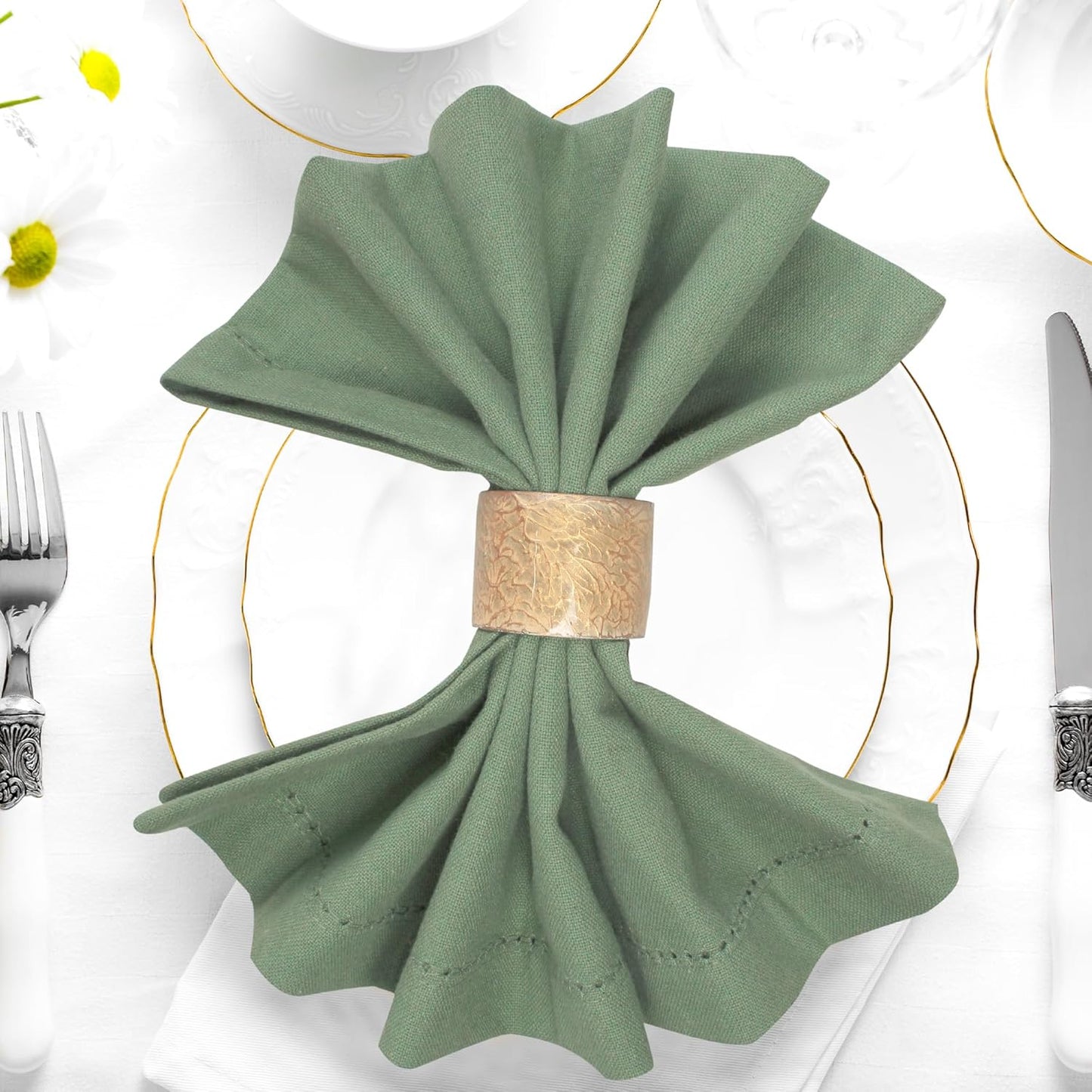 Urban Villa Fall Cloth Napkins Set of 12 100% Cotton Sage Color Hemstitch Dinner Napkins Cloths Washable 20”x20” Absorbent Soft Durable Reusable-Ideal for Everyday Use Parties Wedding Thanks Giving