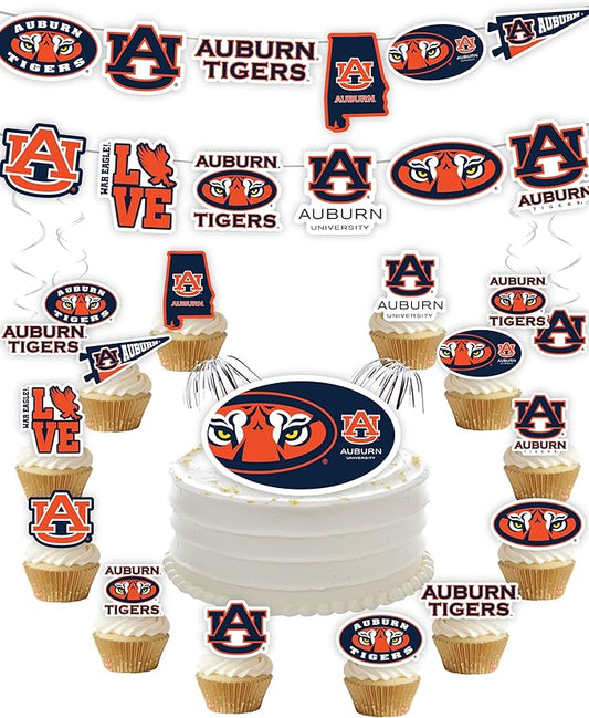 Auburn Party Supplies for Football, Birthday Gift, Graduation Party Banner and Cake Toppers (42 Pieces) (Auburn Tigers)