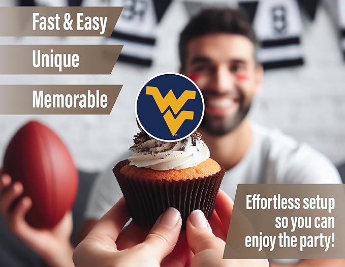 West Virginia Party Supplies for Football, Birthday Gift, WVU Graduation Party Banner and Cake Toppers (42 Pieces) (West Virginia Mountaineers)