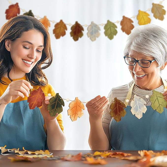 8.2 ft Fall Decorations Wooden Maple Leaf Garland Autumn Leaves Banner Multicolor Thanksgiving Banner Rustic Farmhouse Wood Bead Garland Hanging Decor for Fireplace Mantel Wall Home Window