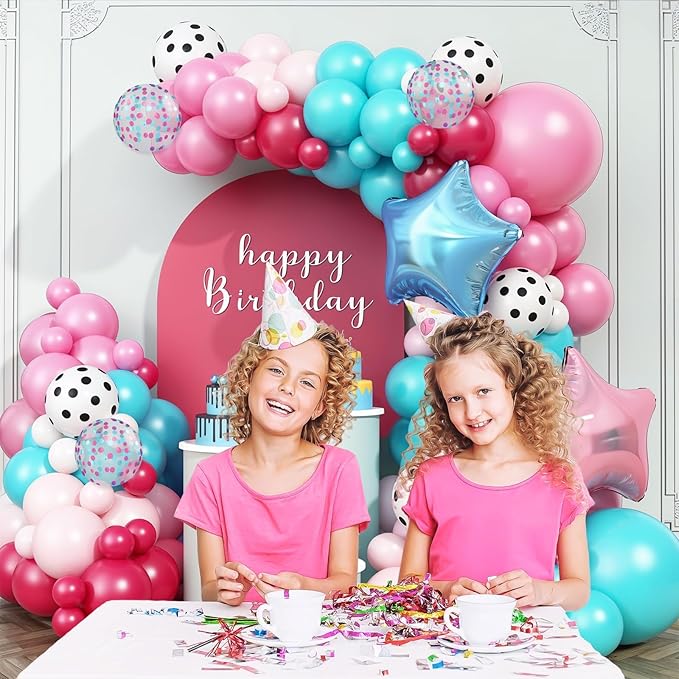 Pink Blue Balloon Arch Kit,Hot Pink White and Teal Blue Balloon Garland with 18Inch Star Foil Balloons for Girl Surprise Birthday Baby Shower Anniversary Party Decorations