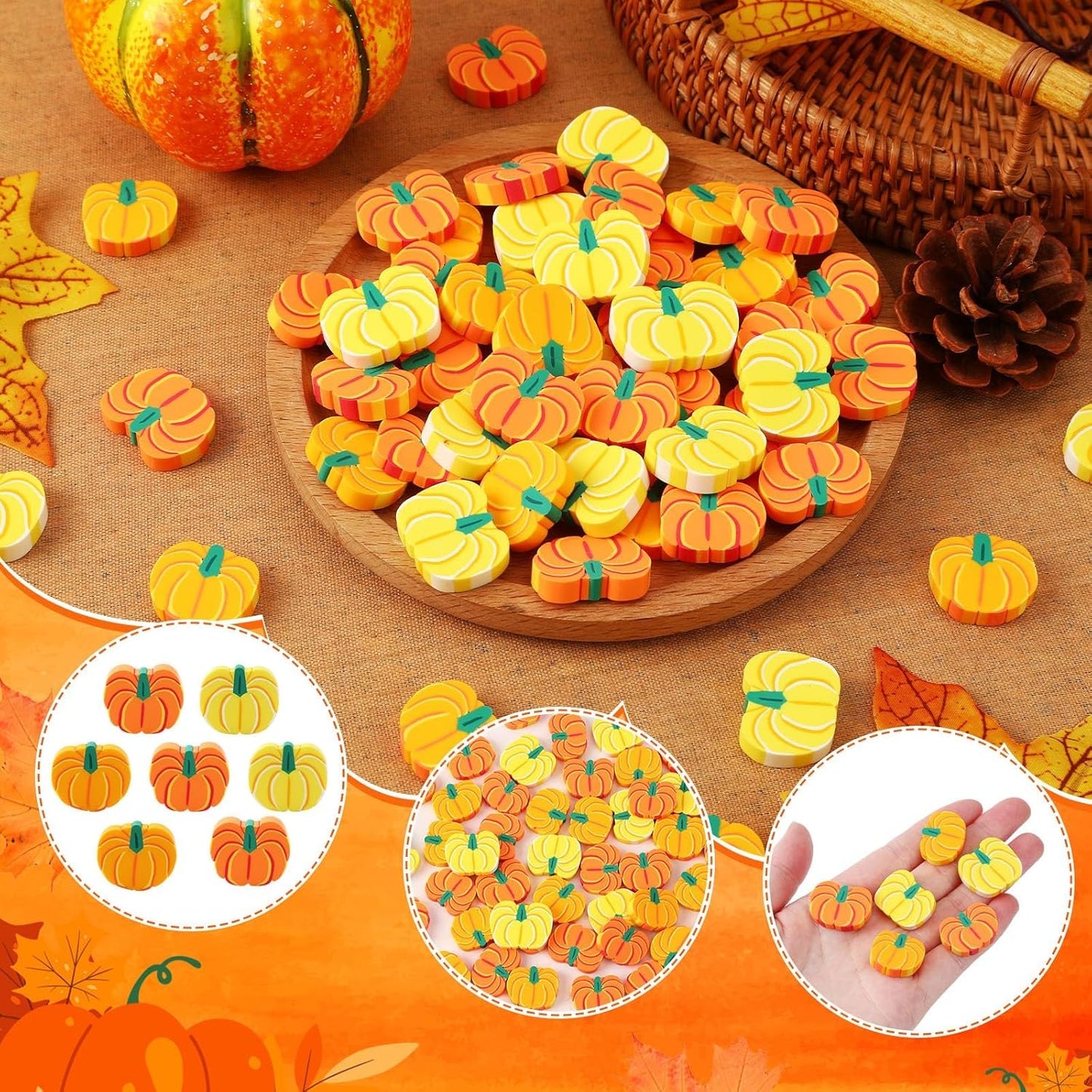 80pcs Mini Pumpkins Halloween Fall Mini Pumpkins Polymer Clay Ornaments Autumn Table Decor Scatters Fall Bowl Vase Filler for Thanksgiving Halloween Fall Decoration