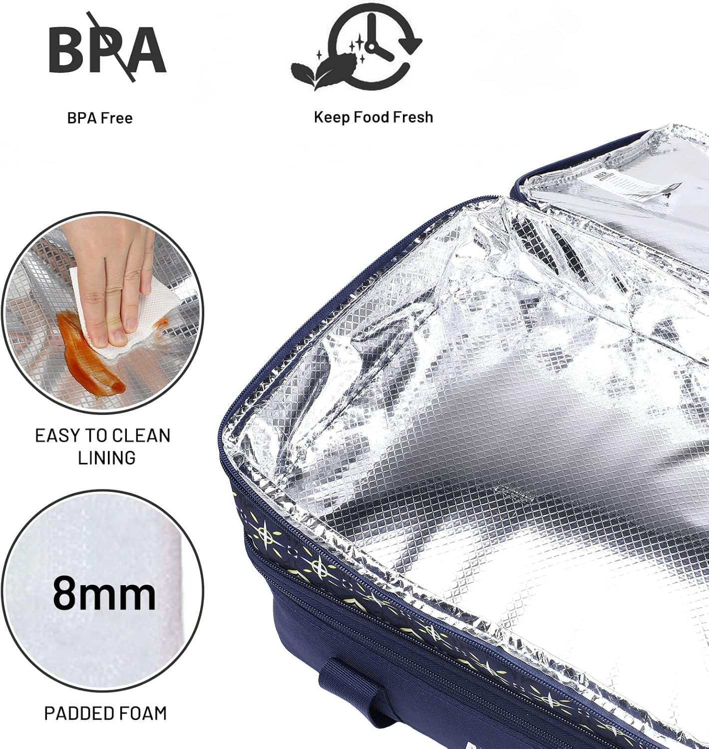 MIER Insulated Double Casserole Carrier Bag for Lasagna Lugger, Potluck Parties, Picnic, Beach, Fits 9 x 13 Inches Baking Dish, Casserole Dish, Expandable, Dark Blue