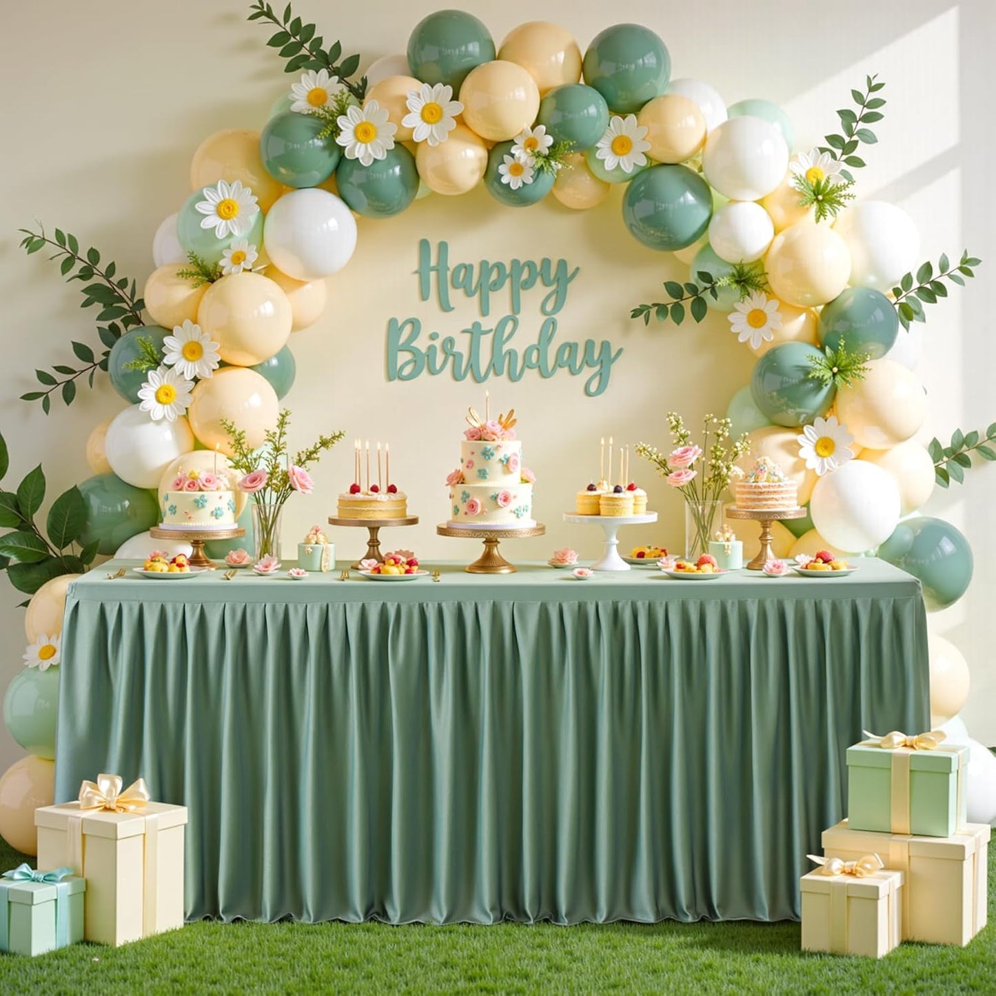 Sage Green Table Clothes for Rectangle Tables 6ft, Wrinkle Resistant Fitted Table Cloth with Pleated Ruffle Skirts for Banquet Wedding Baby Shower Folding Tables