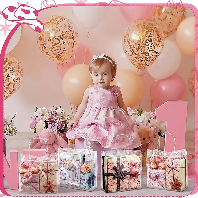 Tioncy 24 Pcs Pink Cowgirl Party Favors Bags PVC Bags with Handles Western Cowgirl Party Supplies Birthday Treat Goodies for Bridal Shower Bachelorette