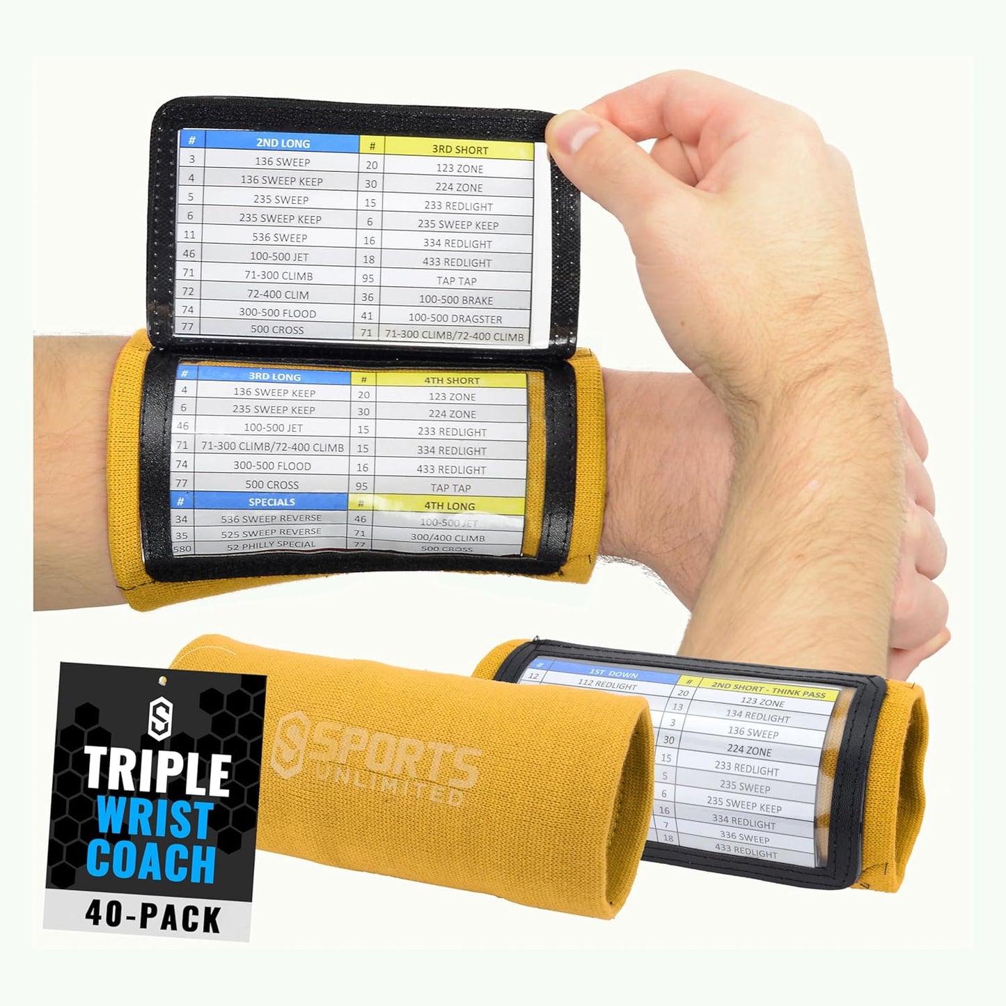 Sports Unlimited Adult Triple Wrist Coach, Football Wristbands for Plays, Baseball Wristbands, QB Arm Bands