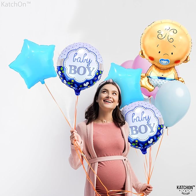 KatchOn Baby Boy Balloons Set - Large 27 Inch, Pack of 5 | Gender Reveal and Baby Shower Decorations | It's A Boy