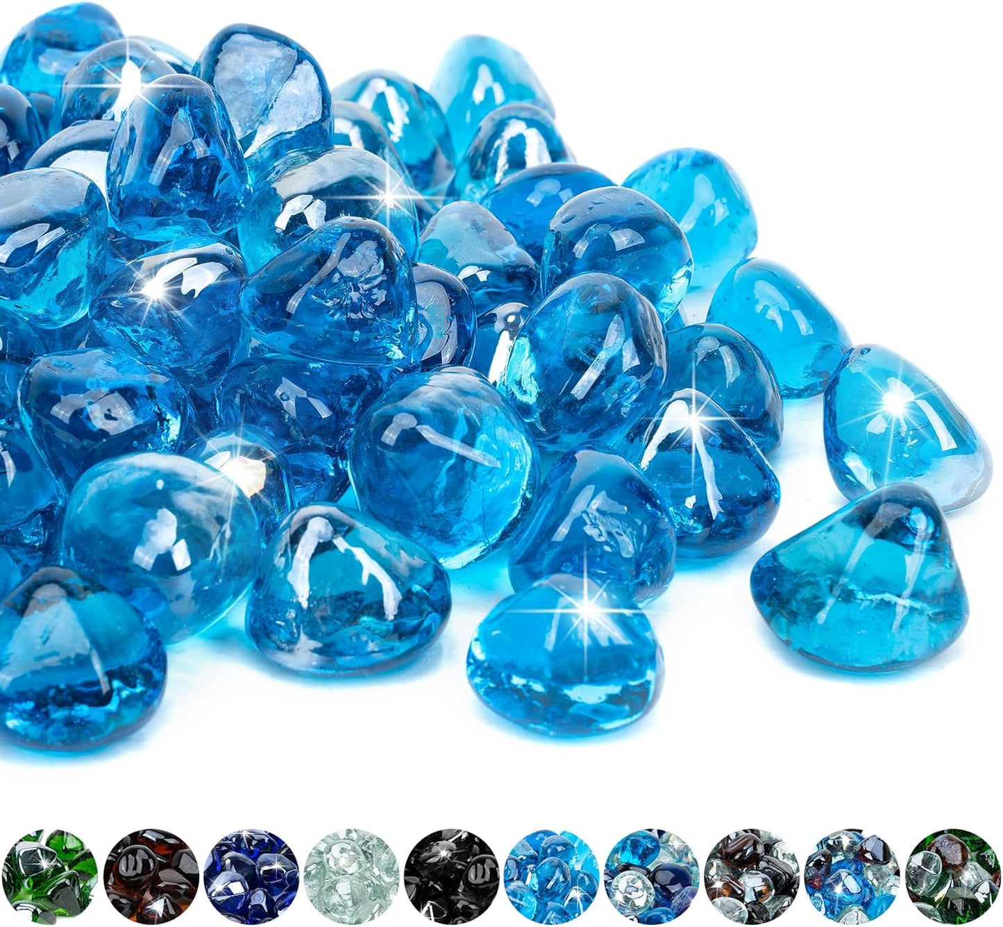 Mr. Fireglass 10 Pounds Blended Fire Glass Diamonds for Fireplace Fire Pit & Lanscaping - 1 inch High Luster Caribbean Blue Fire Rocks